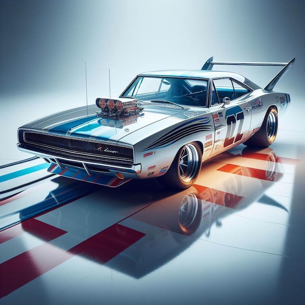 PSD dodge charger 1968 nascar racing car pic hyperealistische musclecar vintage poster