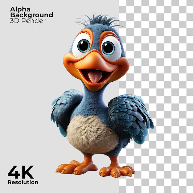 PSD dodo cartoon character on transparent background