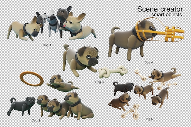 Dog activity 3d illustration isolated