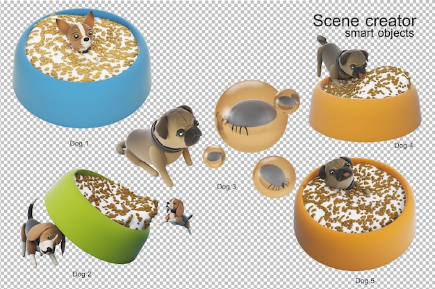 PSD Изолированная иллюстрация деятельности собаки 3d
