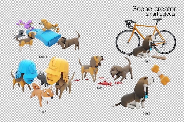 Dog activity 3d illustration isolated