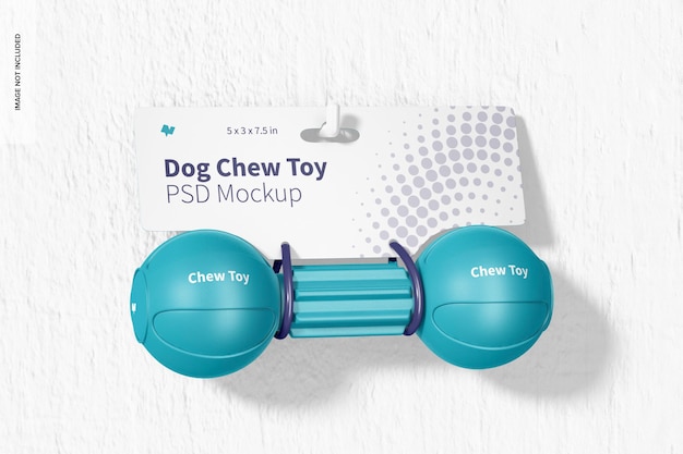 PSD dog barbell chew toy packaging mockup, hanging on wall
