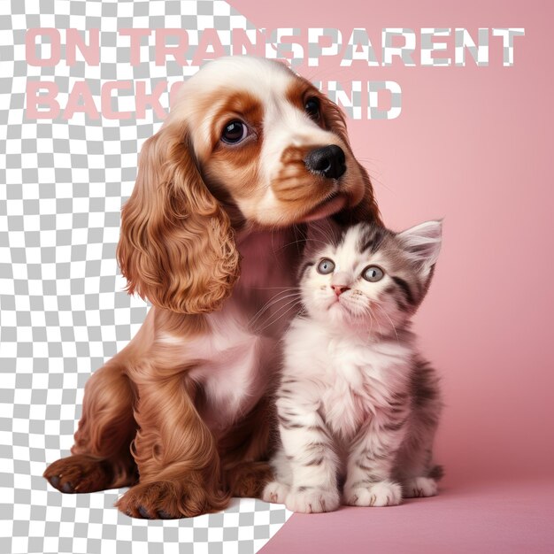 PSD a dog and a cat sit together on a transparent