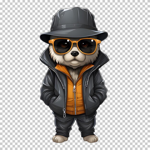 PSD 犬のキャラクターがジャケットと帽子を着て ⁇ 漫画スタイルの透明な背景