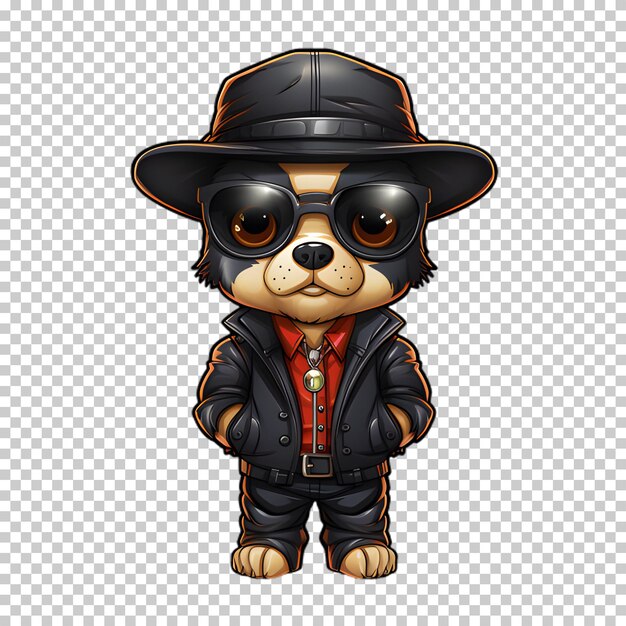 PSD Собака носит куртку и шляпу в стиле мультфильма на прозрачном фоне
