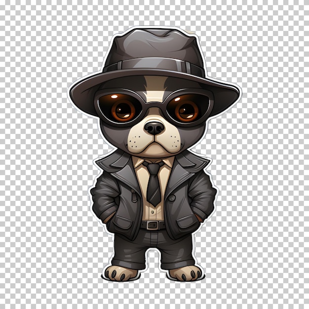 PSD Собака носит куртку и шляпу в стиле мультфильма на прозрачном фоне