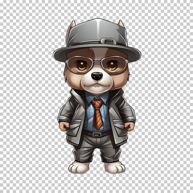 PSD 透明な背景のジャケットと帽子を着た犬のキャラクター