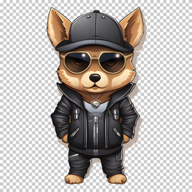 Dog character wearing jacket and hat cartoon style transparent background