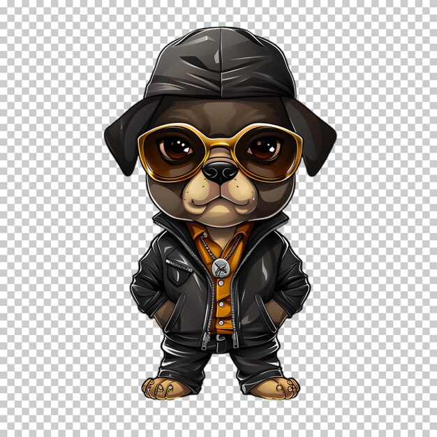 PSD dog character wearing jacket and hat cartoon style transparent background