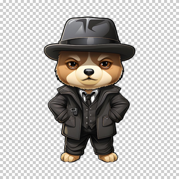 PSD dog character wearing jacket and hat cartoon style transparent background