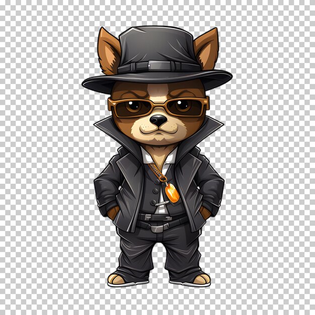 PSD dog character wearing jacket and hat cartoon style transparent background