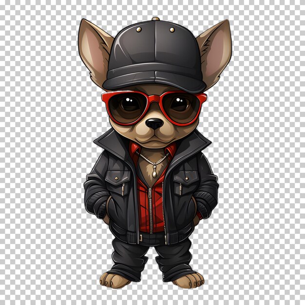 PSD dog character wearing jacket and hat transparent background