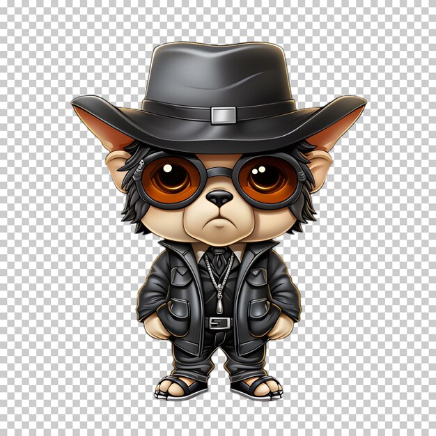 PSD dog character wearing jacket and hat transparent background