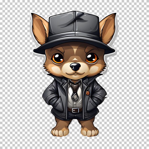 Dog character wearing jacket and hat transparent background