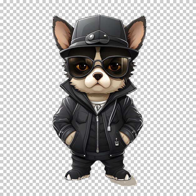 PSD dog character wearing jacket and hat transparent background