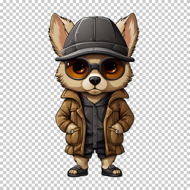 PSD dog character wearing jacket and hat transparent background