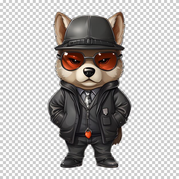 PSD dog character wearing jacket and hat transparent background