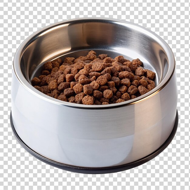 PSD dog food in metal bowl isolated on transparent background