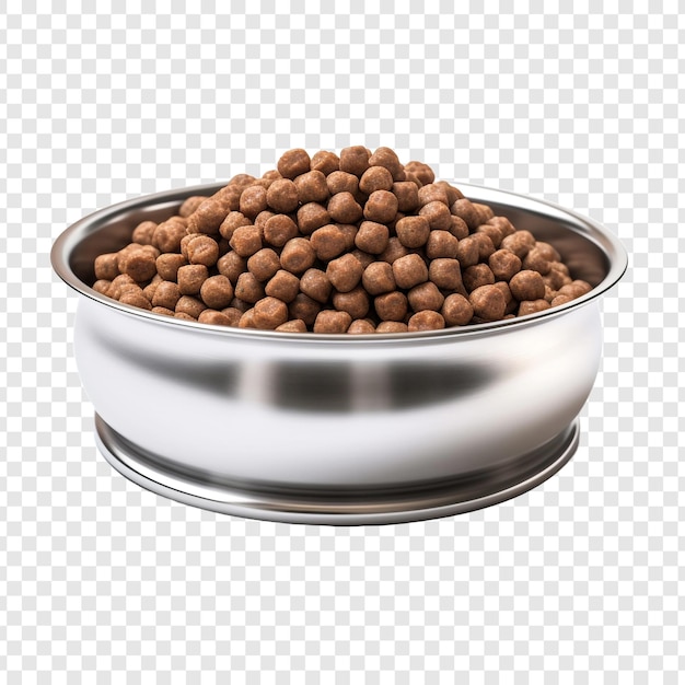 PSD dog food in steel bowl isolated on transparent background