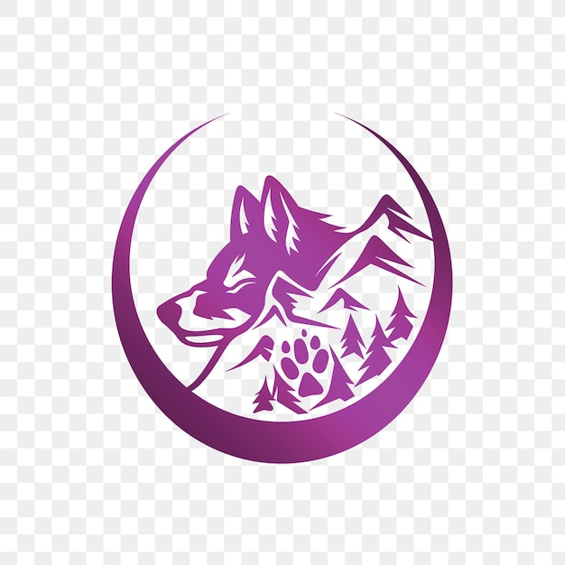 A dog head and a logo with a mountain and a dog head