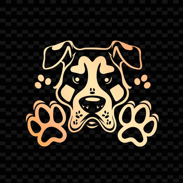 Dog head with a pattern of paws on a black background