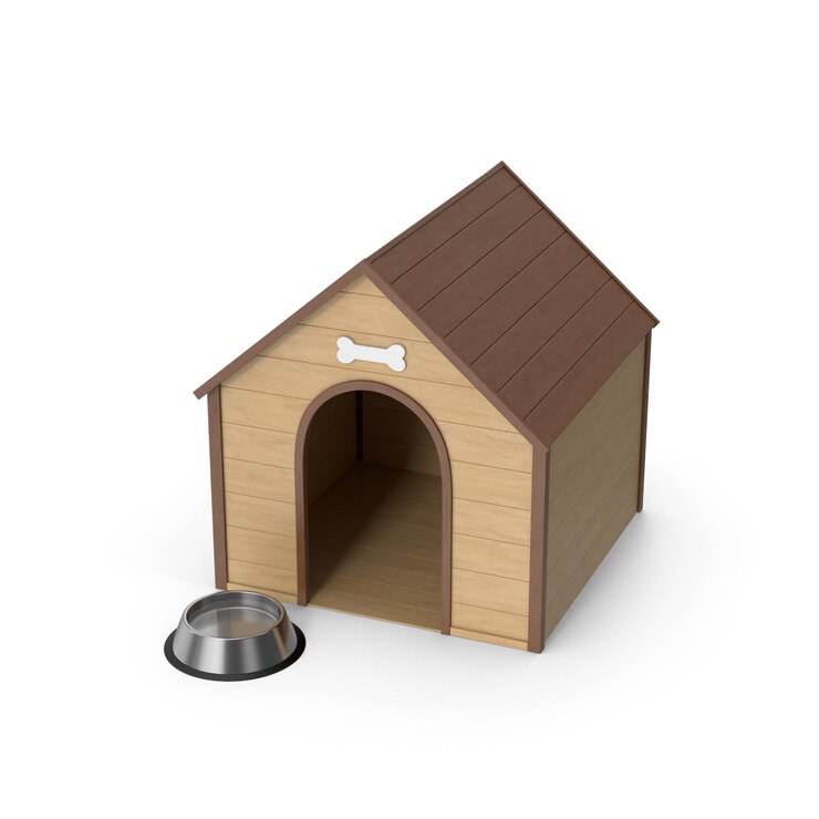 PSD a dog house with a dog bowl and a bowl of water