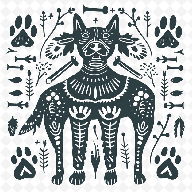Dog Line Art With Bones and Paw Prints for Decorations Creat Outline Scribble Arts Of Nature Decor