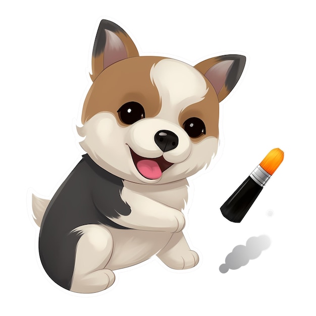 PSD dog painting a picture kawaii sticker png transparent file