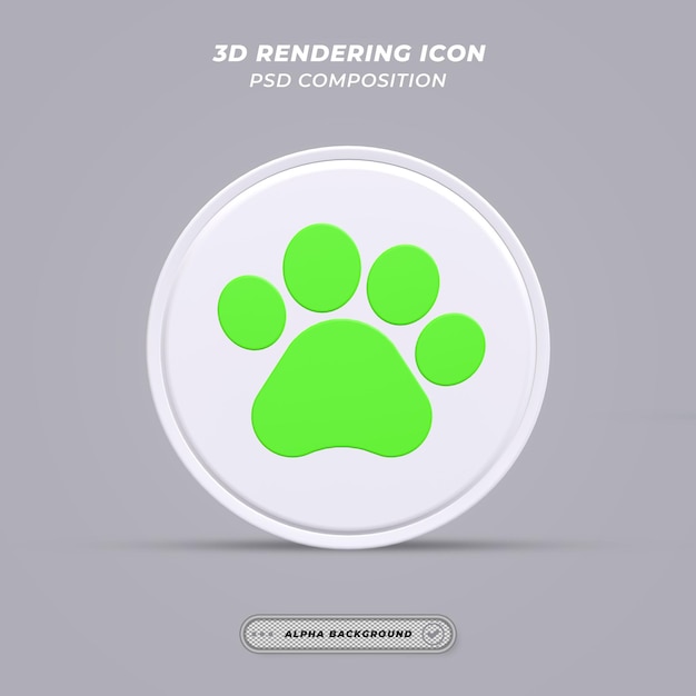 PSD dog paw icon in 3d rendering