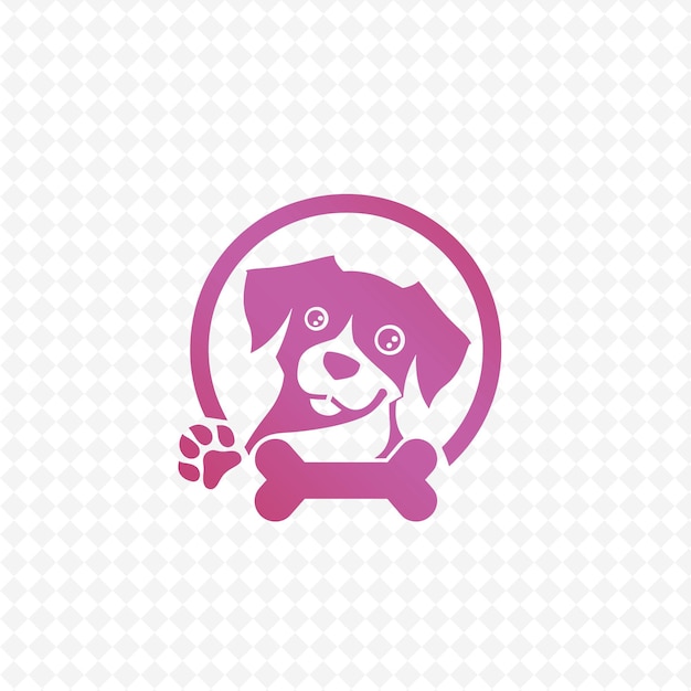 A dog in a pink circle with a pink dog on it