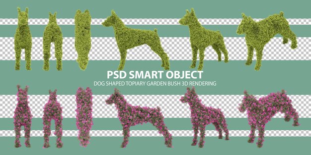 개 모양의 토피아리 정원 덤불 3D 렌더링