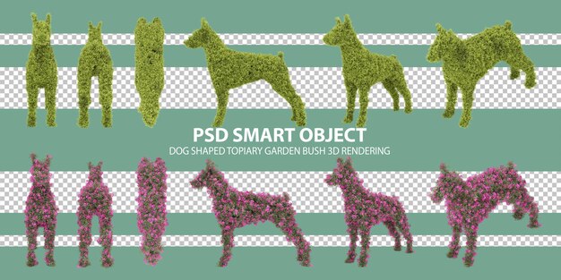 Dog shaped topiary garden bush 3d rendering of isolated objects