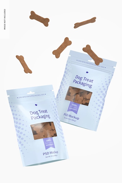 Dog treat packaging mockup, falling