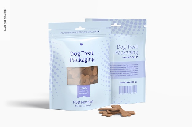 Dog treat packaging mockup, front and back view