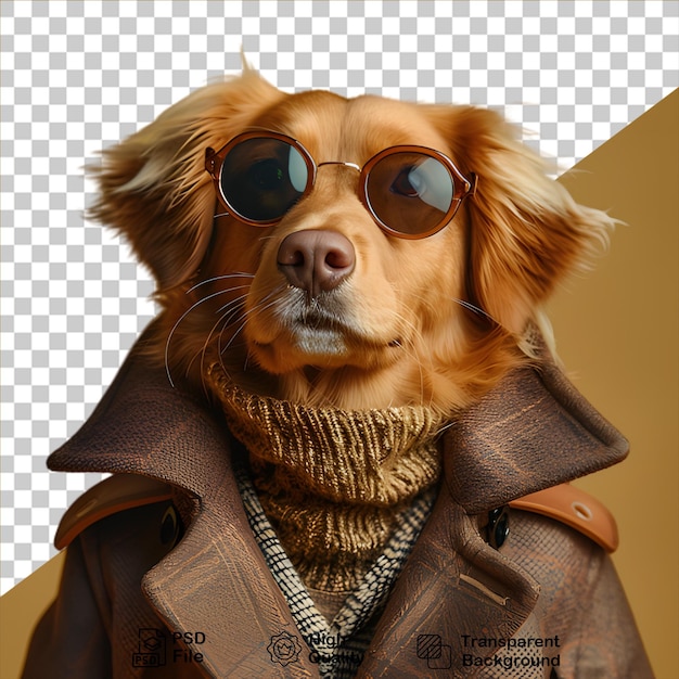 PSD Собака в костюме, изолированная на прозрачном фоне, включает в себя png-файл