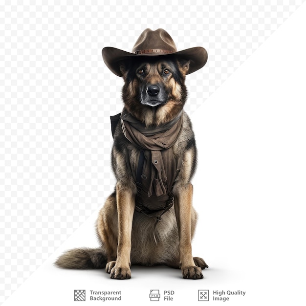 PSD un cane che indossa un cappello da cowboy si siede con sopra un cappello da cowboy.