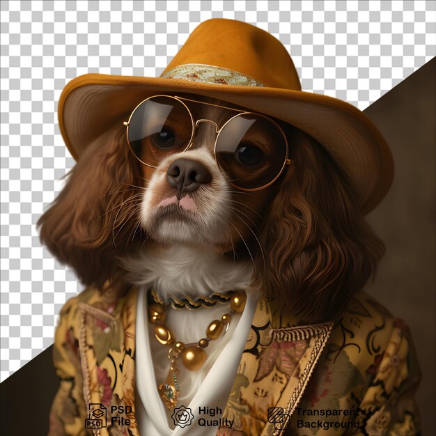 PSD dog wearing hat and glasses isolated on transparent background include png file