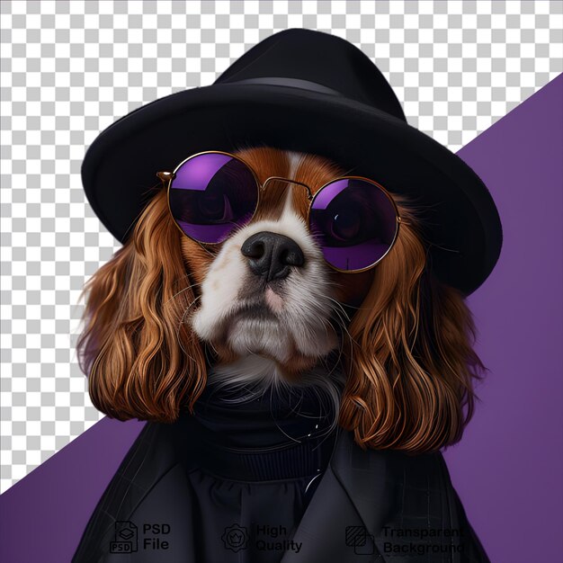 PSD dog wearing hat and glasses isolated on transparent background include png file