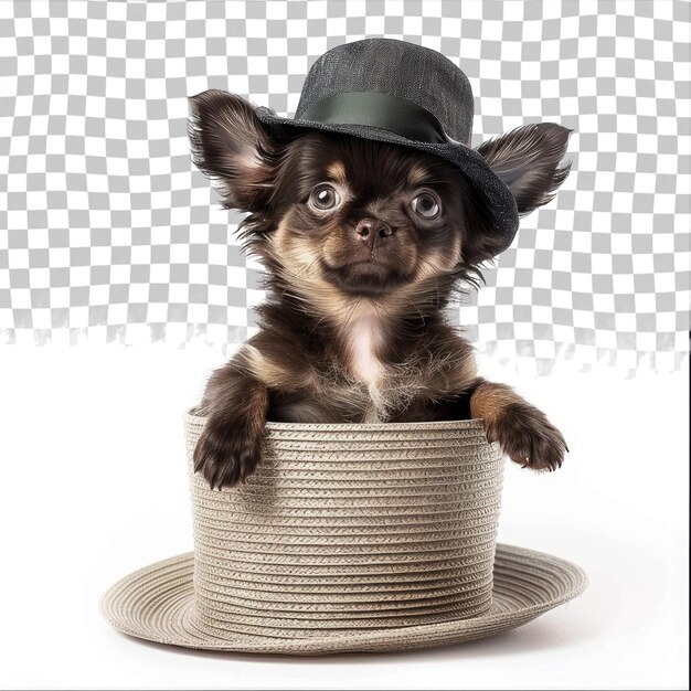 PSD a dog wearing a hat that says  puppy  on it