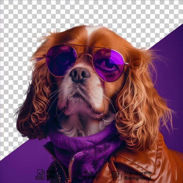 Dog wearing purple hat and glasses isolated on transparent background include png file