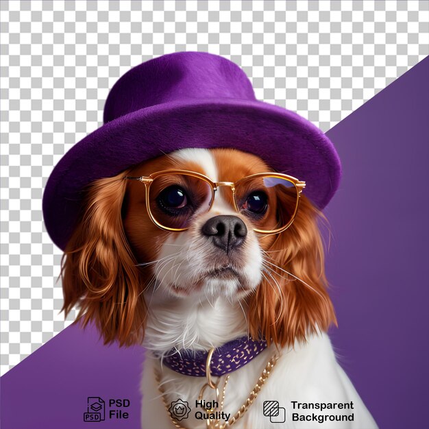 PSD dog wearing purple hat and glasses isolated on transparent background include png file