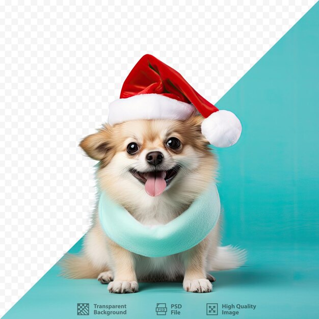 A dog wearing a santa hat is wearing a santa hat.