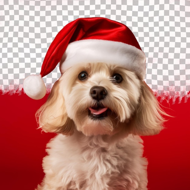 PSD a dog wearing a santa hat with a red background