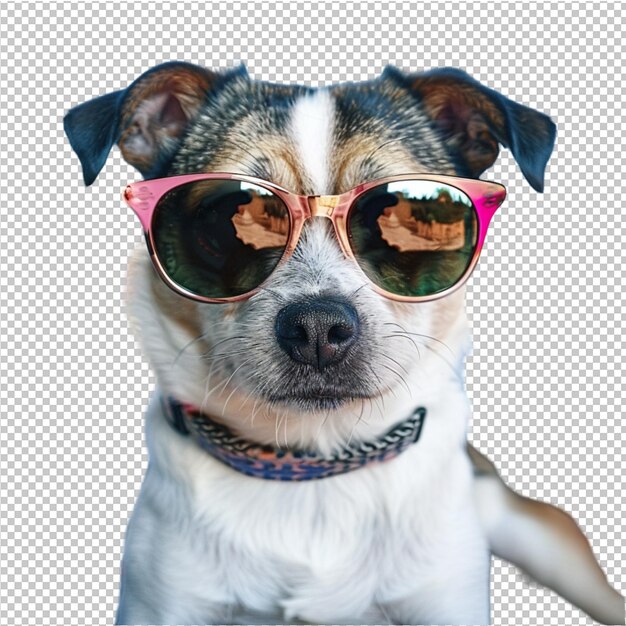 PSD a dog wearing sunglasses with a collar that says  dog  on it