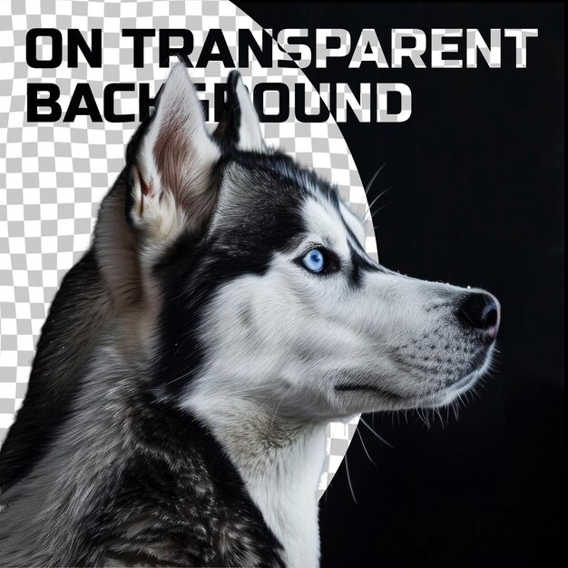 PSD a dog with a blue eye and the words  on it  on the bottom