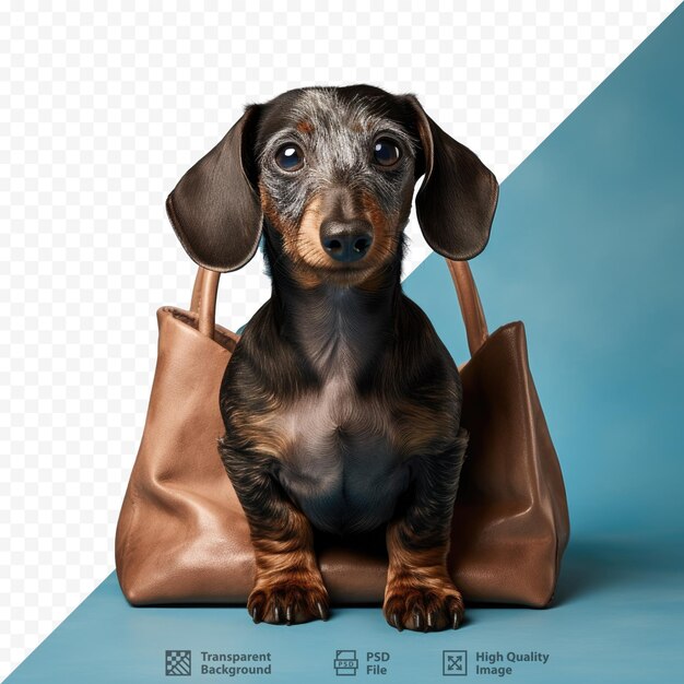 PSD a dog with a brown bag that says 