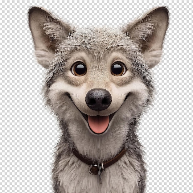 PSD a dog with a collar that says wolf on it