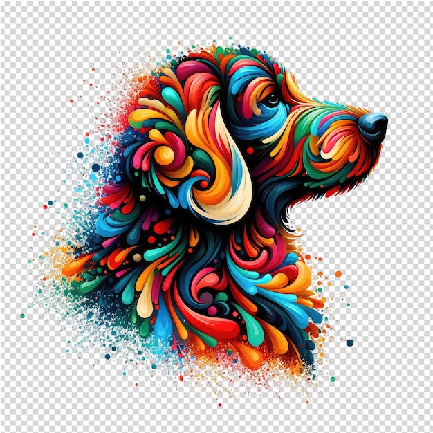 PSD a dog with colorful and colorful designs on its face