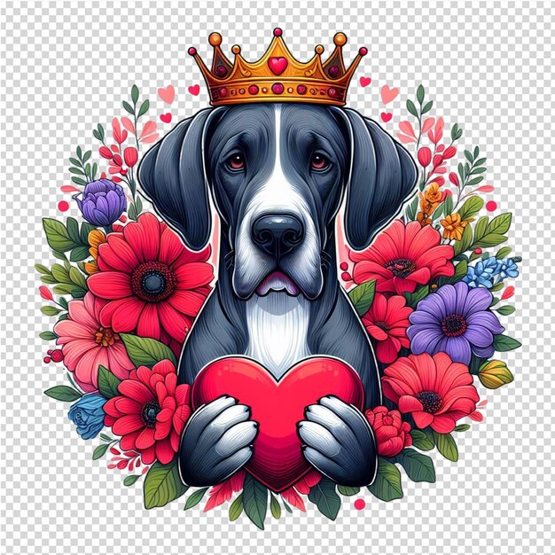 PSD a dog with a crown and flowers on his head