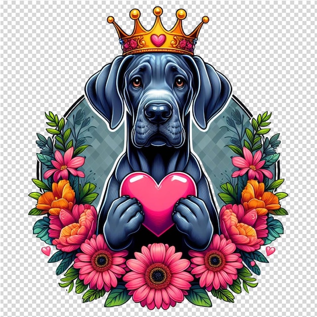 PSD a dog with a crown on his head is holding a heart